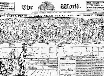 Cartoon on James Blaine's private fundraiser, 1884