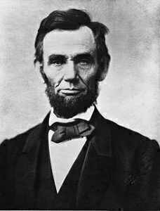 Iconic black and white photograph of Lincoln showing his head and shoulders