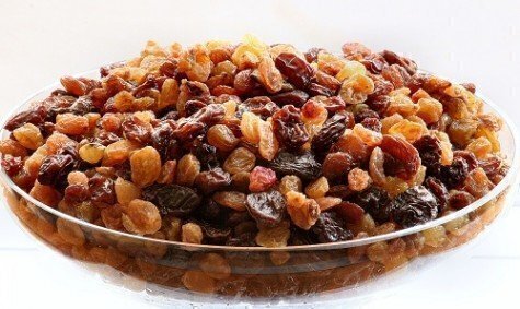 bowl of multi-colored raisins