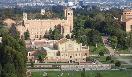 A long-distance photo of buildings on the UCLA campus