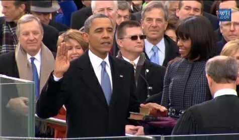 President Obama being sworn into office during inauguration