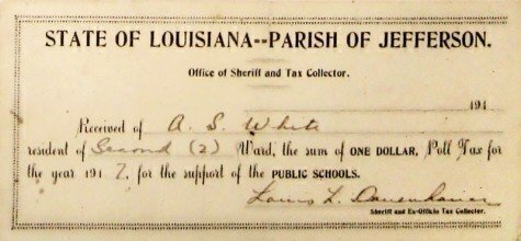 A poll tax receipt from Louisiana. Source: Wikimedia Commons.
