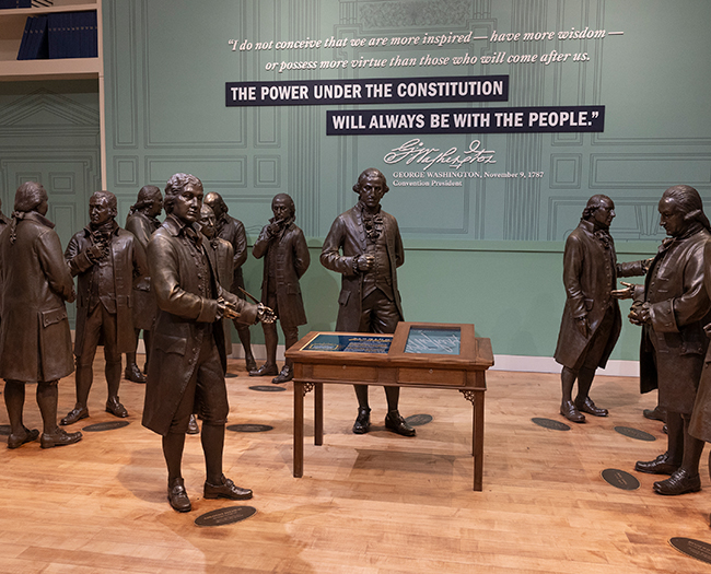 life size bronze statues of the participants in the constitutional convention