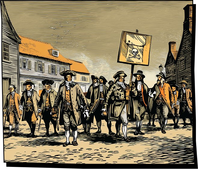 Illustration of a Colonial protest march