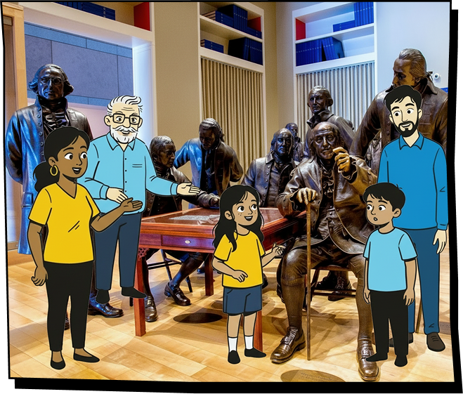 Illustration of a family visiting Signers Hall