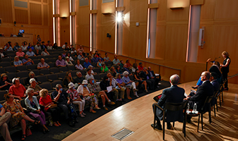 View of audience attending panel lecture at National Constitution Center auditorium