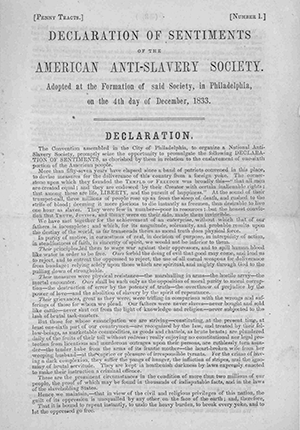 Leaflet published in New York, 1833, by the American anti-slavery society.