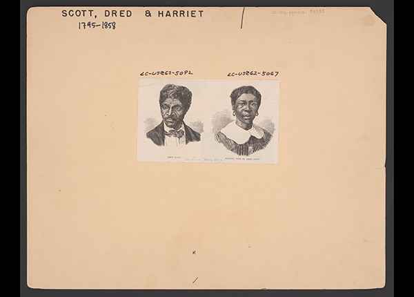 Wood engraving on paper of Dred Scott, bust portrait, and his wife Harriet, bust portrait.