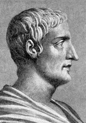 Drawing of Roman historian Cornelius Tacitus by an unknown illustrator, based on an antique bust.