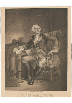 Print by Christopher Kimmel of George Washington, full length seated portrait, 1870.