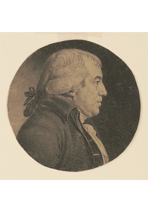 Engraving by artist Saint-Mémin, Charles Balthazar Julien Fevret of James Iredell, head and shoulders portrait, right profile, 1798-1799.