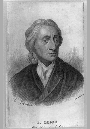 Lithograph by de Fonroug of John Locke, head-and-shoulders portrait.