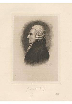 Print by unidentified artist of Justice Cushing, profile head and torso.