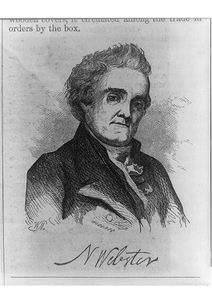 Engraving by F. Halprin after painting by Jared Flagg of Noah Webster, portrait, 1875.