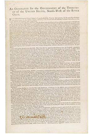 Type-set printed page from document titled, 'An Ordinance for the Government of the Territory of the United States, North-West of the River Ohio, dated 1787'.