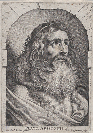 Etching and engraving, bust of Plato in niche, by Lucas Vorsterman I.