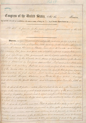 Title page with printed and handwritten text, 'Thirty-ninth Congress of the United States, at the Second Session, Begun and held at the City of Washington, on Monday, the third day of December, Eighteen Hundred and Sixty Six.'