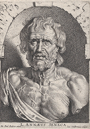 Etching and engraving,The bust of Seneca, in a niche, by Lucas Vorsterman I.