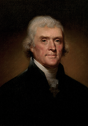 Oil painting by Rembrandt Peale of Thomas Jefferson, 1801.