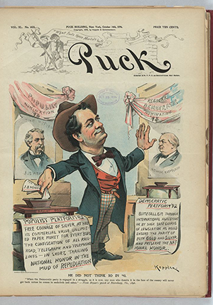 Chromolithograph print showing William Jennings Bryan casting a vote for the nomination of J.B. Weaver, the Populist Party candidate in 1892.