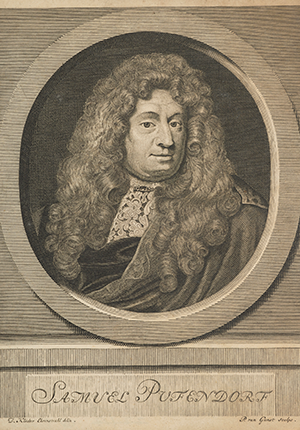 Line engraving on paper by Dutch artist Pieter Stevens van Gunst. Head and shoulder portrait in circular illustrated frame.