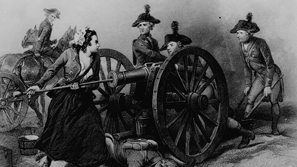 illustration of woman loading revolution era canon